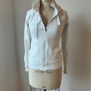 Athleta Fitted Zip Hoodie – XS – White – Ink Stain Discounted